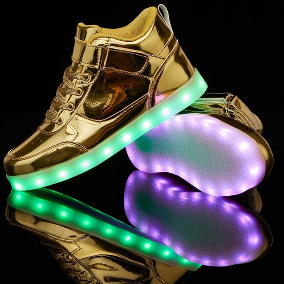 ⚡Unisex Gold High Top USB Charging Light Up Shoes Sports LED Dancing Sneakers - Picture 5 of 7